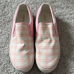 Lacoste Kids Pink and White Plaid Sneakers